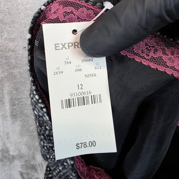 Express Design Studio Skirt Womens 12 Black White Wool Blend Tweed Sequin New - Picture 7 of 8